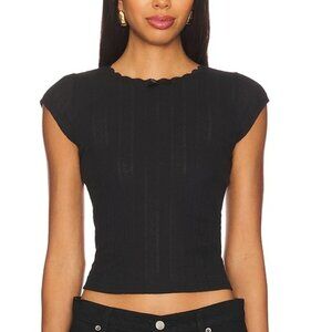 New NIIHAI Daisy Tee black mesh sheer knit satin bow t shirt cotton